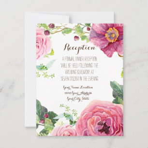 Invitation Réception Rose Peony Wreath Moderne Feuille simple