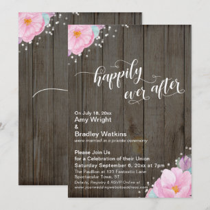 Invitation Réception rustique aux fleurs roses pour un heureu