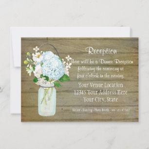 Invitation Réception rustique Pays Mason Jar Blue Hydrangeas