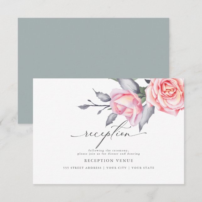 Invitation Réception Rustique Rose Rosée (Devant / Derrière)