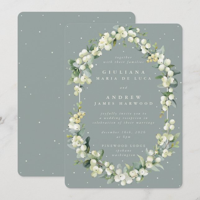 Invitation Réception Seafoam Green Snowberry+Eucalyptus uniqu (Devant / Derrière)