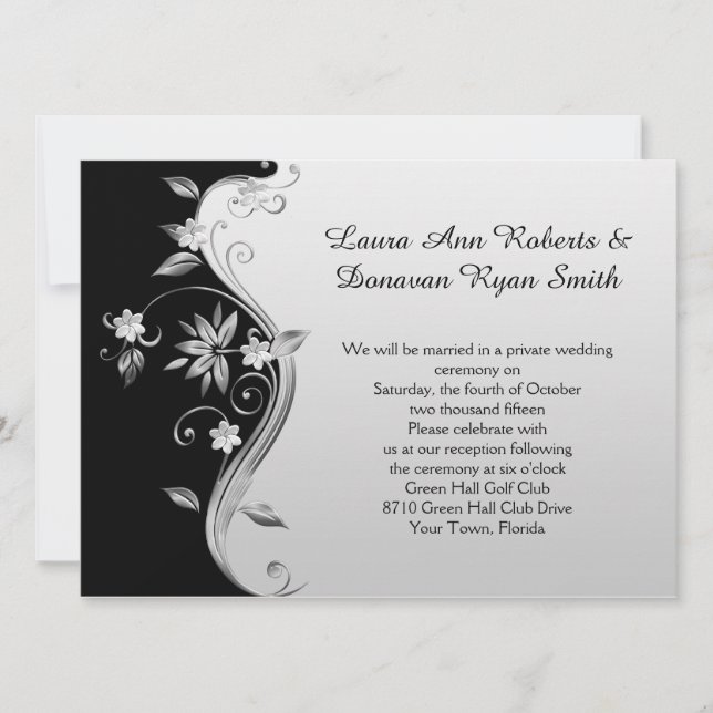 Invitation Réception seulement Fleurs Florales Noires et Arge (Devant)