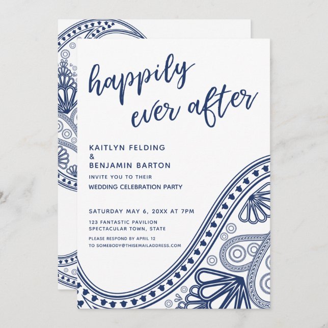 Invitation Réception seulement pour Navy Happily Ever After P (Devant / Derrière)