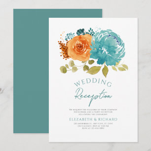 Invitation Réception turquoise de Mariage de automne Floral O