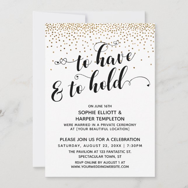 Invitation Réception uniquement avec confettis dorés To Have  (Devant)