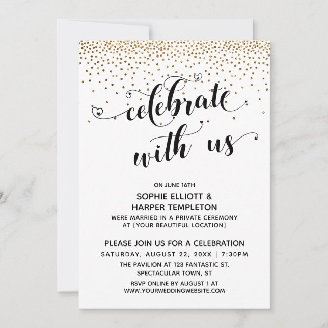 Invitation Réception uniquement - Confettis dorés (Devant)