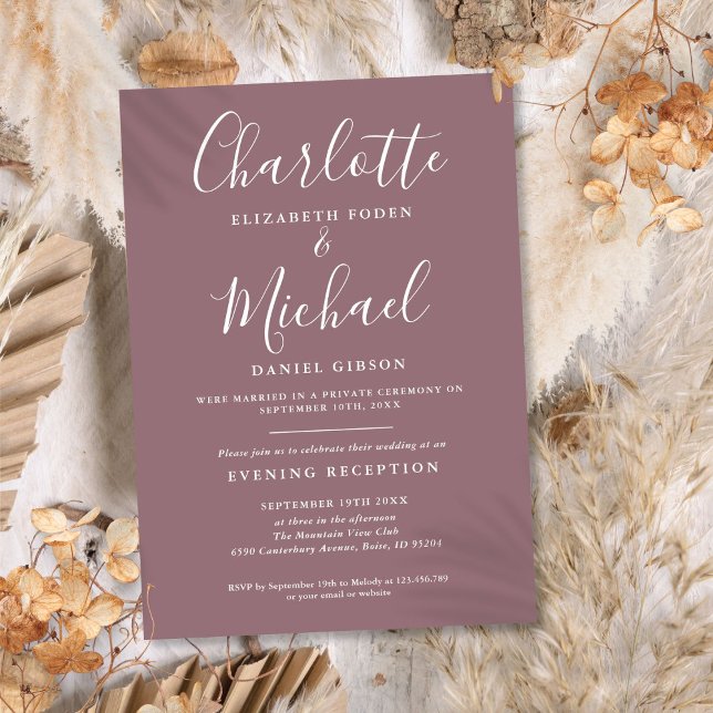 Invitation Réception uniquement Mariage de script Mauve (Reception Only Mauve Script Wedding Invitation)