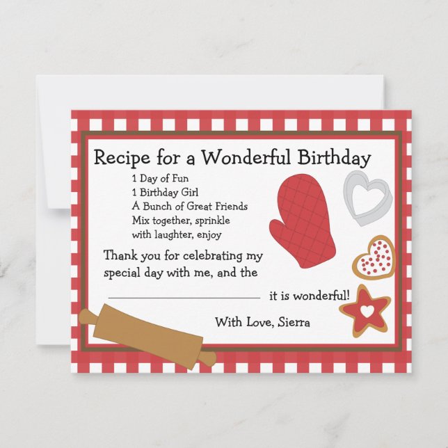 Invitation Recette de cookies Merci note (Devant)