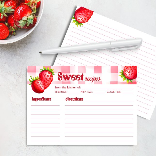 Invitation Recette de fraise Retro Fête des mariées cadeau de (sweet recipes card bridal shower stationary idea diy bride groom gift cooking advice strawberry red)