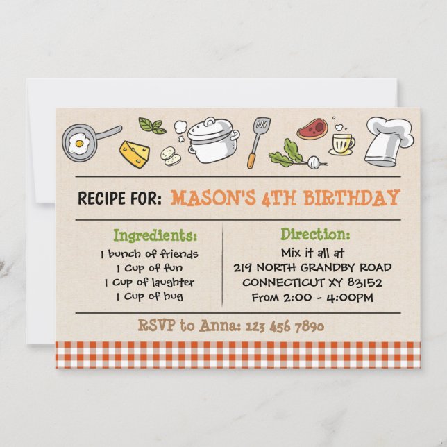 Invitation Recette pour l'invitation de fête d'anniversaire (Devant)