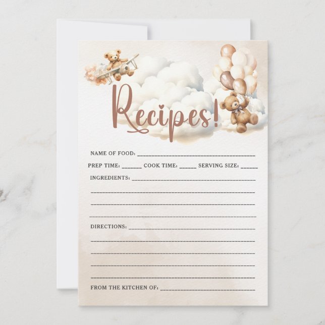 Invitation RECETTES Baby shower Jeu mignon ours (Devant)