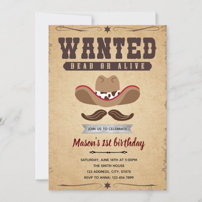 Invitation Recherchée à la fête d'anniversaire de  (Devant)