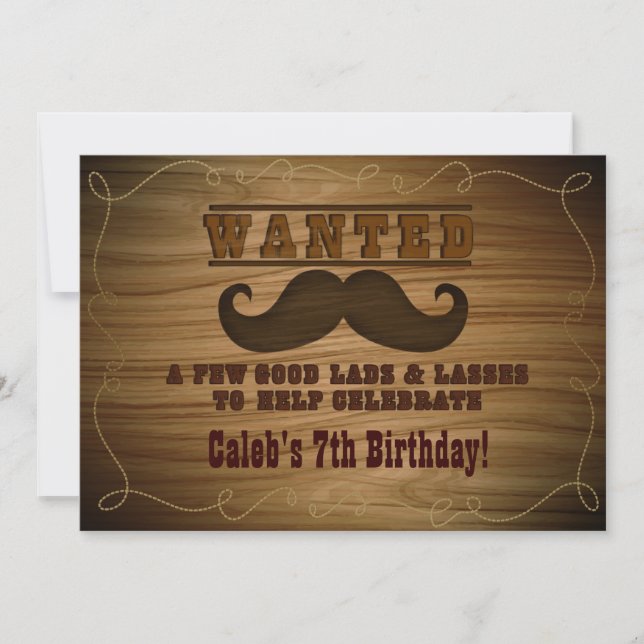 Invitation Recherchée Wild Western Cowboy Mustache (Devant)