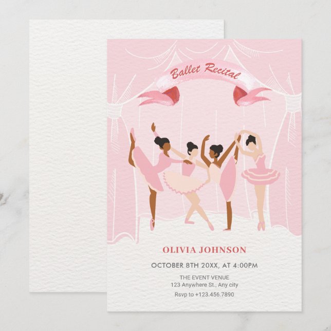 Invitation récital de ballerine rose (Devant / Derrière)
