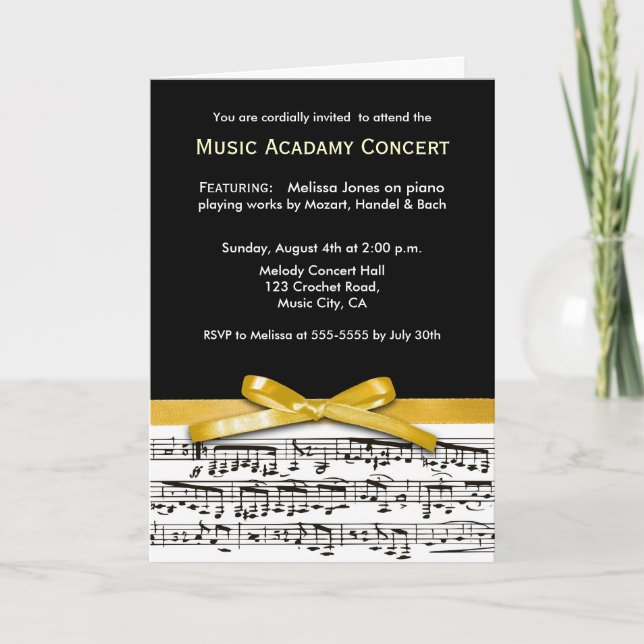 Invitation récital de concert de musique noire blanche et jau (Devant)