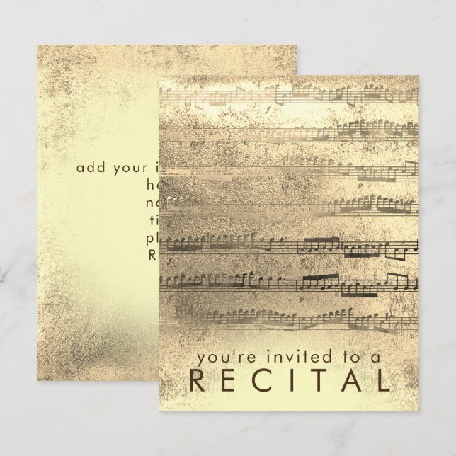 Invitation récital de musique en feuille d'or FAUX (Devant / Derrière)