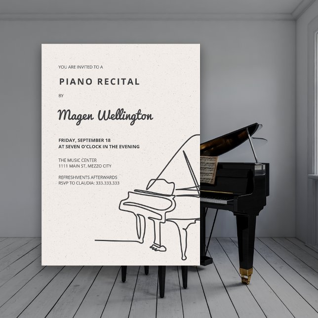 Invitation Récital de piano à queue moderne en dessin au trai (Créateur téléchargé)