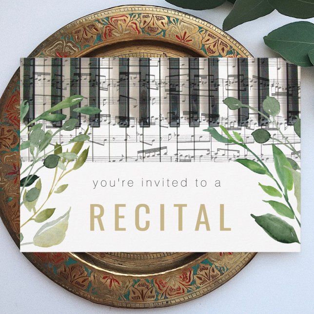 Invitation récital de piano élégant aquarelle verdure (Créateur téléchargé)