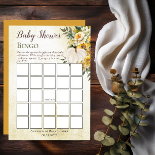 Invitation Récolte citrouille   Bingo Baby shower Floral Or