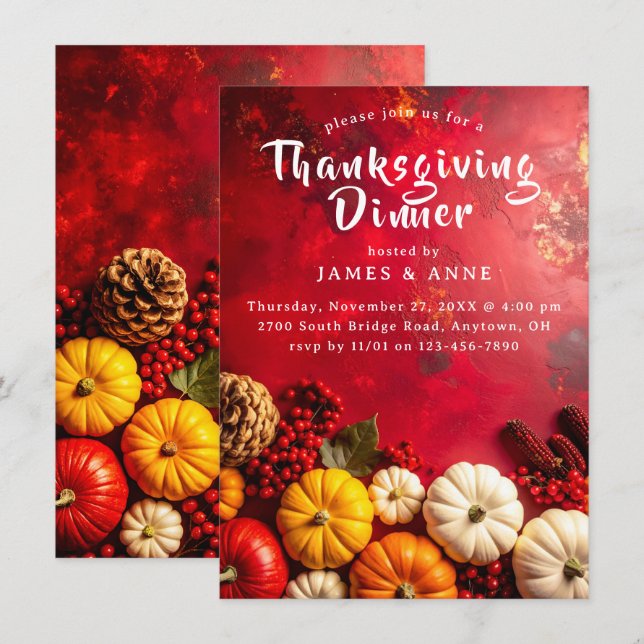 Invitation Récolte d'automne festive Thanksgiving Dîner (Devant / Derrière)