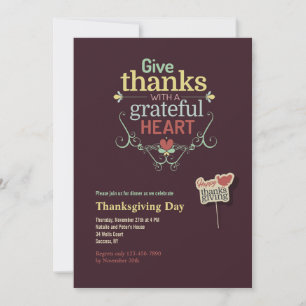 Invitation reconnaissante de thanksgiving de coeur