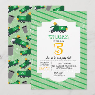 Invitation Recyclage Motif de camion-poubelle Anniversaire