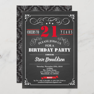Invitation Red 21st anniversaire chalkboard rétro