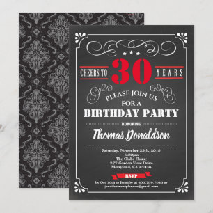 Invitation Red 30th anniversaire chalkboard rétro