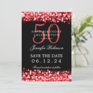 Invitation Red 50th Birthday Party Enregistrer la date