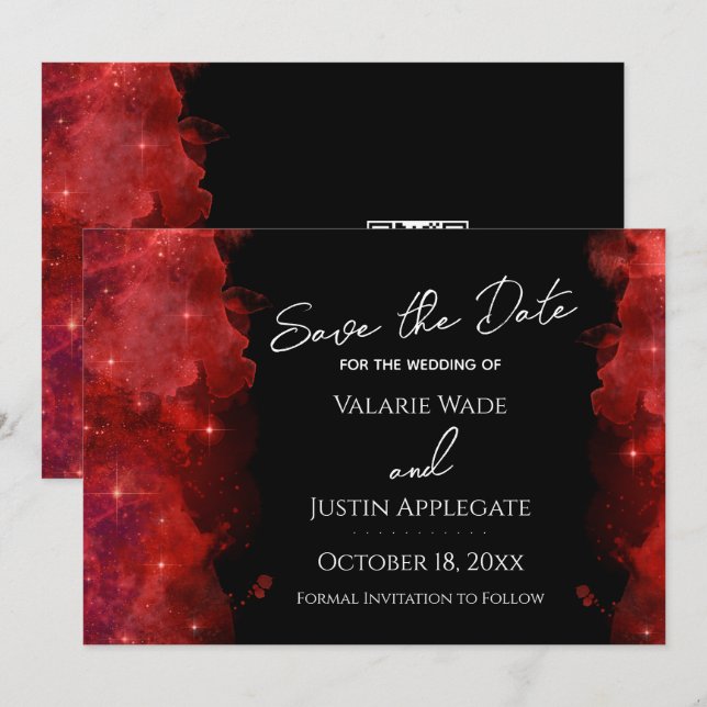 Invitation Red Alcohol Ink Galaxy Enregistrer la date Mariage (Devant / Derrière)