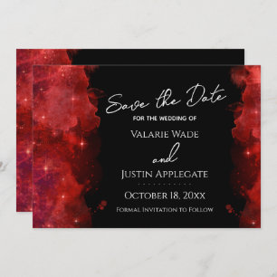 Invitation Red Alcohol Ink Galaxy Enregistrer la date Mariage
