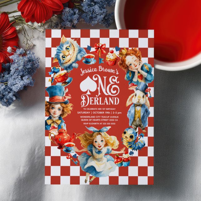 Invitation Red Alice in ONEDERLAND 1st Birthday Tea Party (Créateur téléchargé)