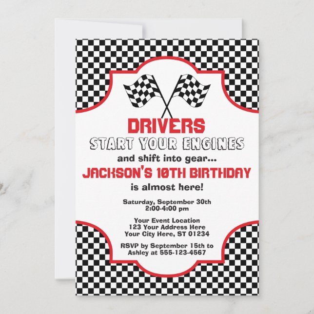 Invitation Red and Black À damiers Racing Anniversaire (Devant)