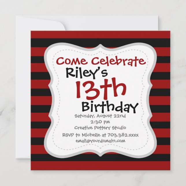 Invitation Red and Black Thick Striped Layer Pattern (Devant)