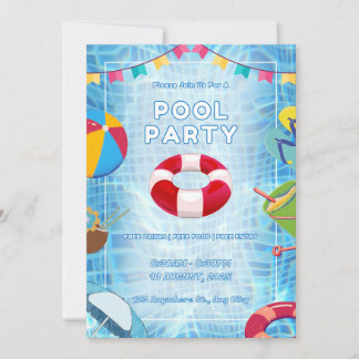 Invitation Red And Blue Bold Pool Party