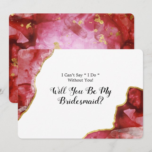 Invitation Red and Gold Agate Will You Be My Bridesmaid (Devant / Derrière)