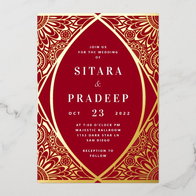 Invitation Red and Gold Arabesque Foil (Recto)