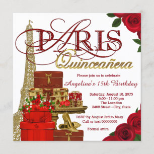 Invitation Red and Gold Paris Quinceanera