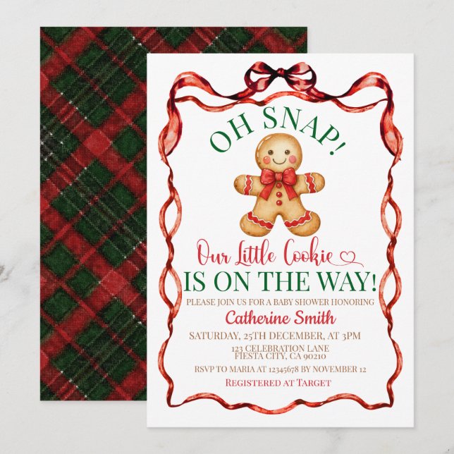 Invitation Red and Green  Gingerbread Christmas Baby Shower  (Devant / Derrière)