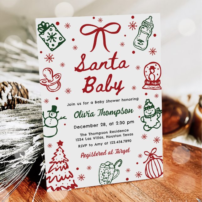 Invitation Red and Green Hand Drawn Christmas Baby Shower (Créateur téléchargé)