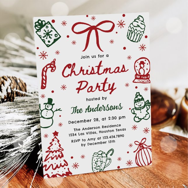 Invitation Red and Green Hand Drawn Quirky Christmas Party (Créateur téléchargé)
