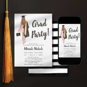Invitation Red Auburn Hair Graduation College Uni Girl tendan