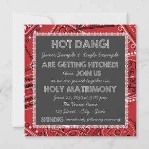 Invitation Red Bandana Rustic Country Chalkboard Mariage