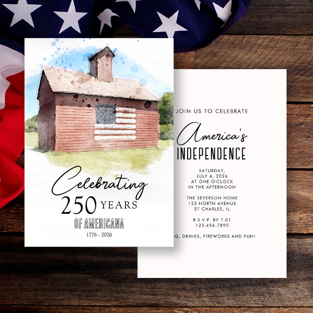 Invitation Red Barn 250 ans d'Americana 4 juillet Parti (Créateur téléchargé)