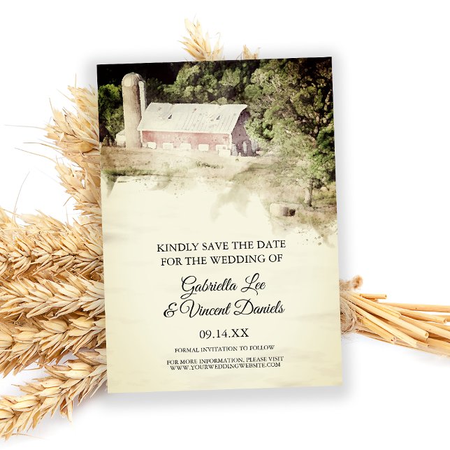 Invitation Red Barn Country Farm Mariage Aquarelle Date de sa (Créateur téléchargé)