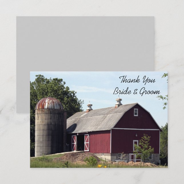 Invitation Red Barn Mariage campagnard plat Merci note (Devant / Derrière)