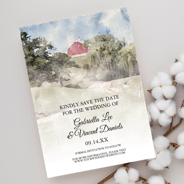 Invitation Red Baron on Hill Farm Mariage Aquarelle Date de s (Créateur téléchargé)