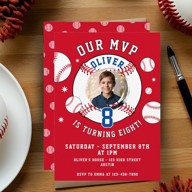 Invitation Red Baseball Anniversaire de enfant à thème photo (Créateur téléchargé)