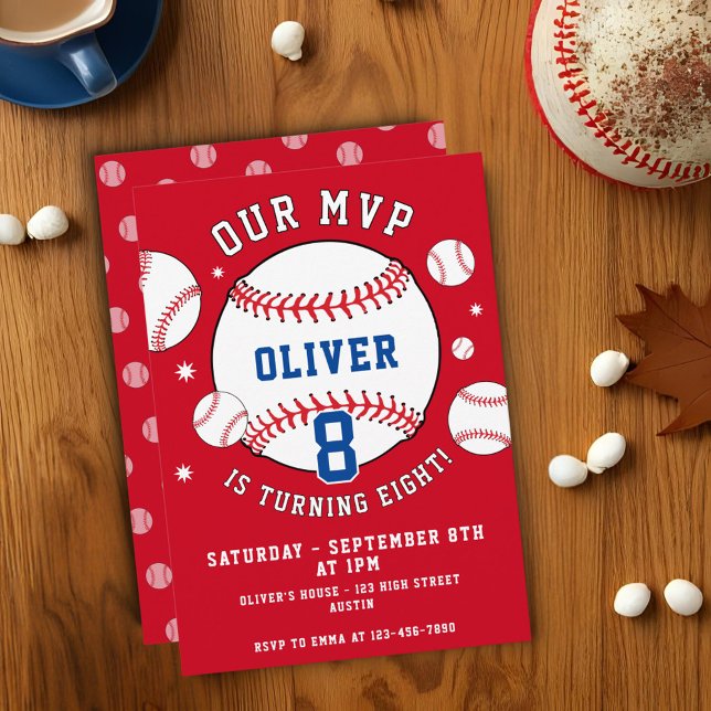 Invitation Red Baseball Thème Enfants Sports Anniversaire (Créateur téléchargé)