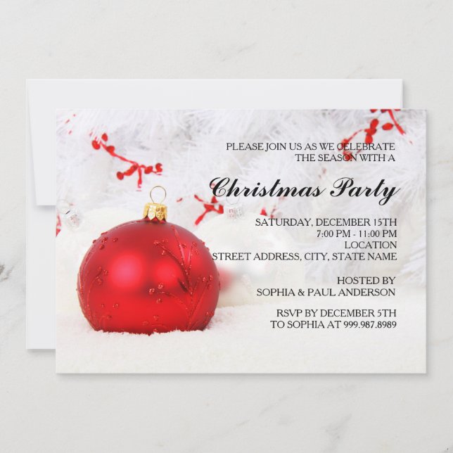 Invitation Red Baubles Fête de Noël (Devant)